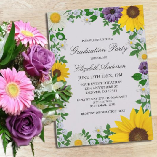 Invitation Fleur de soleil rustique Daisy Graduation florale