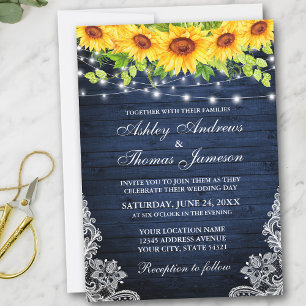Invitation Fleur de soleil rustique dentelle florale Lumières