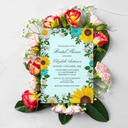 Invitation Fleur de soleil rustique Fête des mariées florale