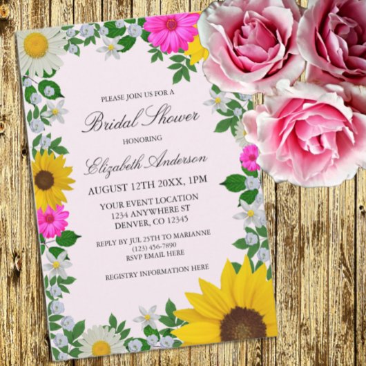 Invitation Fleur de soleil rustique Fête des mariées florale