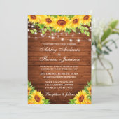 Invitation Fleur de Soleil Rustique Lumières à cordes de bois (Debout devant)