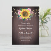 Invitation Fleur de Soleil Rustique Lumières Mariage rose (Debout devant)