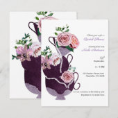 Invitation Fleur de tasses de thé Perles Fête des mariées Vin (Devant / Derrière)