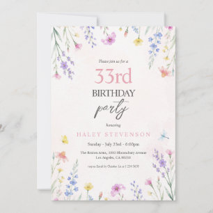 Invitation Fleur de teinture florale pastel pour 33e annivers