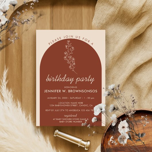Invitation Fleur de Terracotta Été Automne Anniversaire