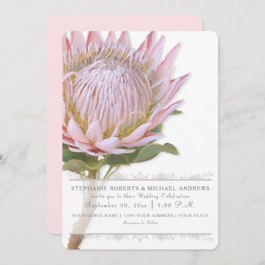 Invitation Fleur de thé rose florale moderne et élégante (Devant / Derrière)