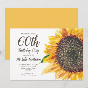 Invitation Fleur de tournesol aquarelle blanche 60e anniversa