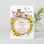 Invitation Fleur de tournesol Bois Animaux Anniversaire (Debout devant)