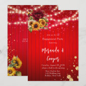 Invitation Fleur de tournesol de roses rouges parties scintil (Devant / Derrière)