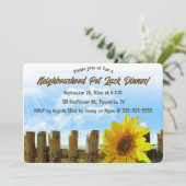 Invitation Fleur de tournesol et clôture en bois (Debout devant)