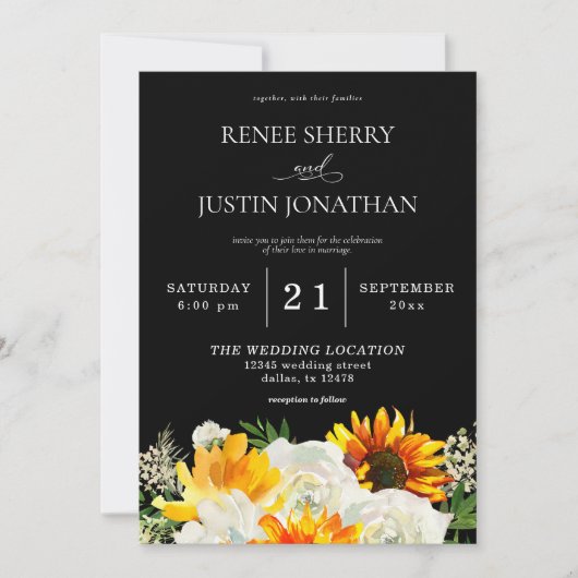 Invitation Fleur de tournesol et rose blanche Floral Mariage (Devant)