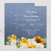 Invitation Fleur de tournesol et Rose blanche sur Jean Mariag (Devant / Derrière)