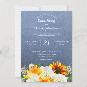 Invitation Fleur de tournesol et Rose blanche sur Jean Mariag