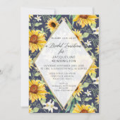 Invitation Fleur de tournesol Floral Aquarelle Folio Marine B (Devant)