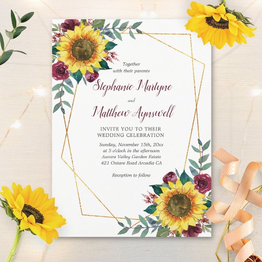Invitation Fleur de tournesol Mariage géométrique moderne