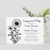 Invitation Fleur de tournesol noir blanc Parti d'engagement (Debout devant)