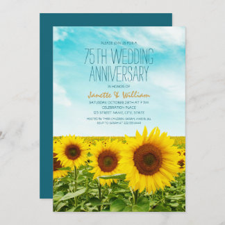 Invitation Fleur de Tournesol Rustique 75e Anniversaire de Ma