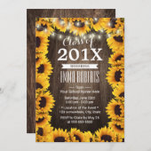 Invitation Fleur de tournesol rustique Fête de Graduation Flo (Devant / Derrière)