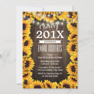 Invitation Fleur de tournesol rustique Fête de Graduation Flo