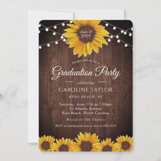 Invitation Fleur de tournesol rustique Lights Graduation Part (Devant)
