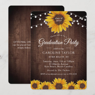 Invitation Fleur de tournesol rustique Lights Graduation Part
