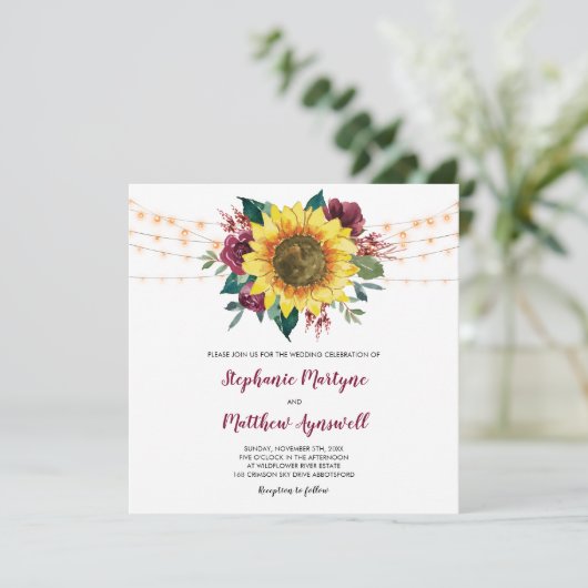 Invitation Fleur de tournesol rustique Mariage (Debout devant)