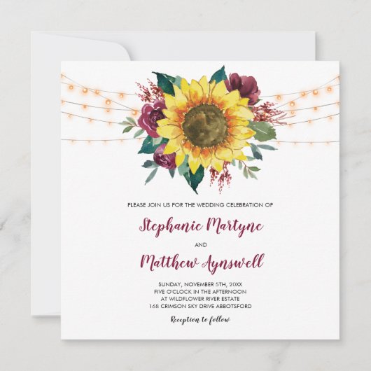 Invitation Fleur de tournesol rustique Mariage (Devant)