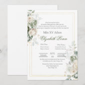 Invitation Fleur de vert sauge Quinceanera (Devant / Derrière)