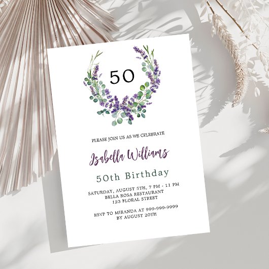 Invitation Fleur de violet lavande fleur de verdure anniversa