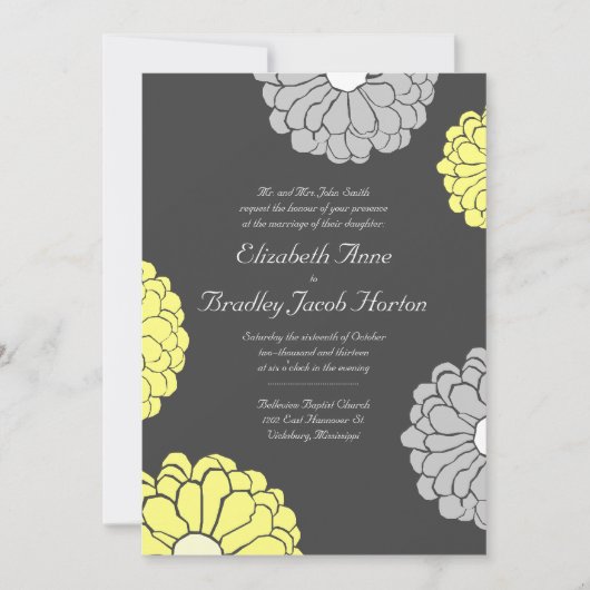 Invitation Fleur de Zinnia gris et jaune (Devant)