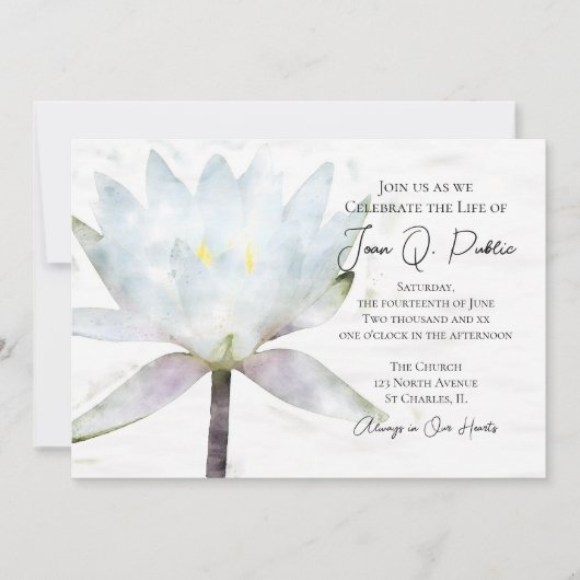 Invitation Fleur d'eau Célébration de la vie (Devant)