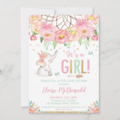 Invitation Fleur d'éléphant Baby shower Girl Boho Pink Mint F (Devant)