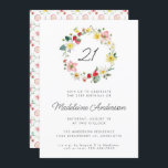 Invitation Fleur d'été de fraise Wreath 21e anniversaire<br><div class="desc">Fleur d'été fraise Wreath 21e anniversaire Modèle de réception</div>