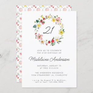 Invitation Fleur d'été de fraise Wreath 21e anniversaire