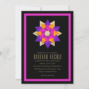 Invitation Fleur d'étoile rose violet bat mitzvah