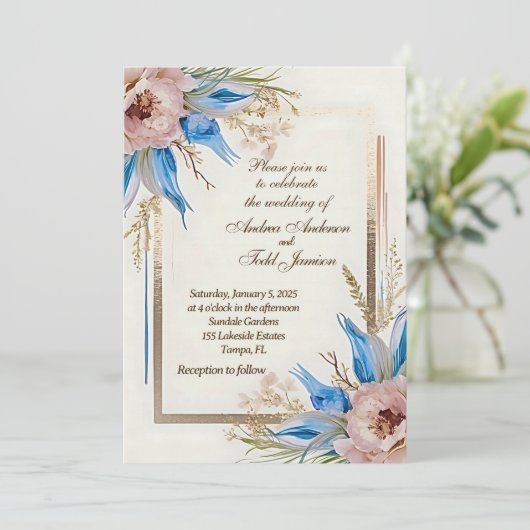 Invitation Fleur d'herbe aux yeux bleus (Debout devant)