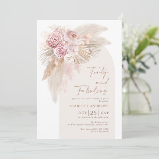 Invitation Fleur d'herbe Rustique Boho Pampas 40e anniversair (Debout devant)