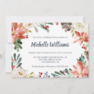 Invitation Fleur d'hiver Frame Berries feuilles anniversaire 