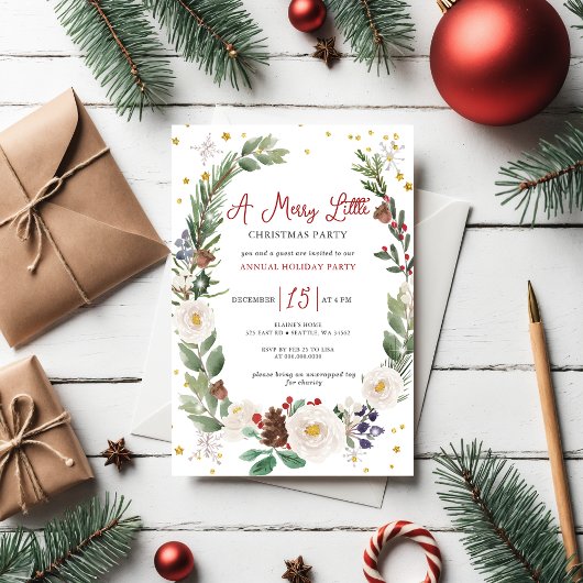 Invitation Fleur d'hiver Joyeux petit Noël fête