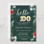 Invitation Fleur d'hiver Poinsettia Vert 100e anniversaire (Devant)