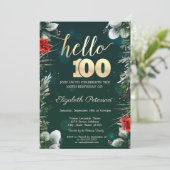 Invitation Fleur d'hiver Poinsettia Vert 100e anniversaire (Debout devant)