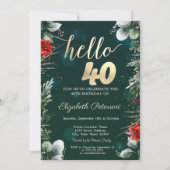 Invitation Fleur d'hiver Poinsettia Vert 40e anniversaire (Devant)