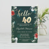 Invitation Fleur d'hiver Poinsettia Vert 40e anniversaire (Debout devant)