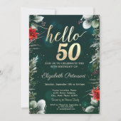 Invitation Fleur d'hiver Poinsettia Vert 50e anniversaire (Devant)