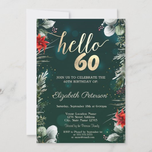 Invitation Fleur d'hiver Poinsettia Vert 60e anniversaire (Devant)