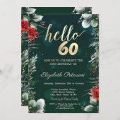 Invitation Fleur d'hiver Poinsettia Vert 60e anniversaire (Devant / Derrière)