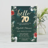 Invitation Fleur d'hiver Poinsettia Vert 70e anniversaire (Debout devant)