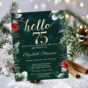 Invitation Fleur d'hiver Poinsettia Vert 75e anniversaire