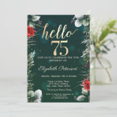 Invitation Fleur d'hiver Poinsettia Vert 75e anniversaire (Debout devant)