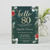 Invitation Fleur d'hiver Poinsettia Vert 80e anniversaire (Debout devant)